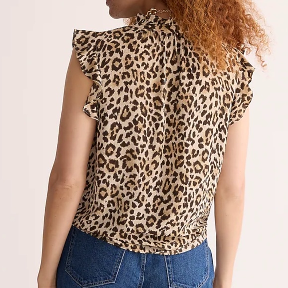 J. CREW Top XS Oversized Leopard Cheetah Keyhole Flutter Sleeve Animal Print - Picture 2 of 8